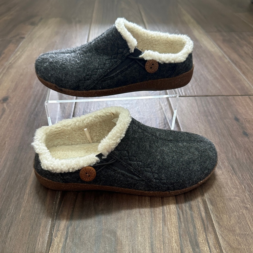 Earth Origins Janae Charcoal Gray Faux Fur Lined Clog Slippers Womens 8M